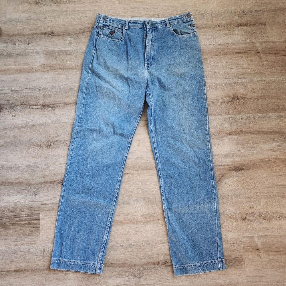 Vintage Tommy Hilfiger Crest Logo Relaxed Jeans 36x34 Light Wash 90s